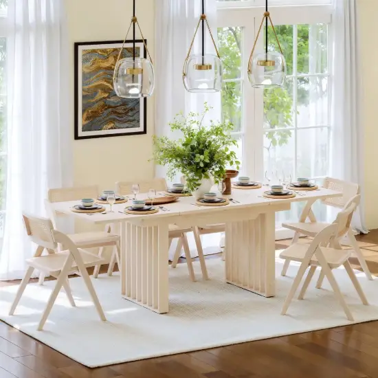 Japandi 140 - 220 cm Extendable Whitewash Dining Table, Seats 4-8