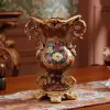 European Artificial Vintage Flower Arrangement Vase Set Golden Resin Vase Fake Flower
