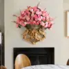 European Style Luxury Wall Hanging Carved Gold Artificial Flowers in Vase