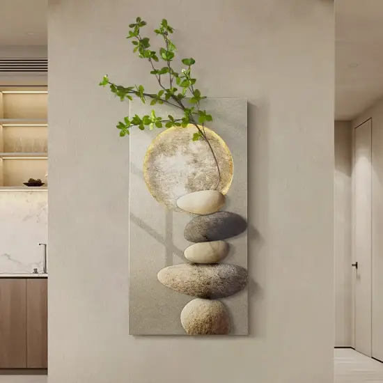 31.5" LED Wall Art Japandi Abstract Geometric Acrylic Stone Shape Decor USB Lighting
