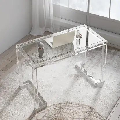 Picture of Savea 100 cm Rectangular Clear Tempered Glass Writing Desk with Acrylic Base