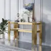 Modern 47" Sintered Stone Narrow Console Table with Storage Shelf & Golden Legs