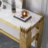 Modern 47" Sintered Stone Narrow Console Table with Storage Shelf & Golden Legs