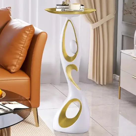 Art Figurine Resin Gold Side Table with Tray Top