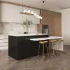 Modern 205 - 270 cm Extendable Marble Pattern Kitchen Island with Doors & Drawers, White & Black