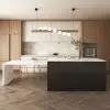 Modern 205 - 270 cm Extendable Marble Pattern Kitchen Island with Doors & Drawers, White & Black