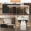 Modern 205 - 270 cm Extendable Marble Pattern Kitchen Island with Doors & Drawers, White & Black