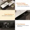 Modern 205 - 270 cm Extendable Marble Pattern Kitchen Island with Doors & Drawers, White & Black