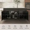 Modern 205 - 270 cm Extendable Marble Pattern Kitchen Island with Doors & Drawers, White & Black