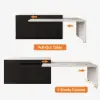 Modern 205 - 270 cm Extendable Marble Pattern Kitchen Island with Doors & Drawers, White & Black