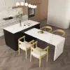 Modern 205 - 270 cm Extendable Marble Pattern Kitchen Island with Doors & Drawers, White & Black