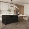 Modern 205 - 270 cm Extendable Marble Pattern Kitchen Island with Doors & Drawers, White & Black