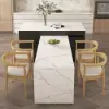 Modern 205 - 270 cm Extendable Marble Pattern Kitchen Island with Doors & Drawers, White & Black