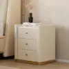 Vallux White Leather 3-Drawer Nightstand with Sintered Stone Top and USB Port