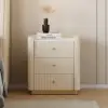 Vallux White Leather 3-Drawer Nightstand with Sintered Stone Top and USB Port