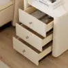 Vallux White Leather 3-Drawer Nightstand with Sintered Stone Top and USB Port