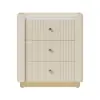 Vallux White Leather 3-Drawer Nightstand with Sintered Stone Top and USB Port