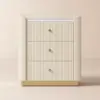 Vallux White Leather 3-Drawer Nightstand with Sintered Stone Top and USB Port