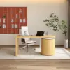 Modern 152 cm L-Shaped White & Natural Office Desk with Drawers, Rotating Design