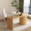 Modern 152 cm L-Shaped White & Natural Office Desk with Drawers, Rotating Design