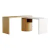 Modern 152 cm L-Shaped White & Natural Office Desk with Drawers, Rotating Design