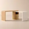 Modern 152 cm L-Shaped White & Natural Office Desk with Drawers, Rotating Design