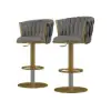 Modern Grey & Gold Velvet Adjustable Bar Stool with Swivel, 2 Pieces