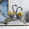 360mm Blue & Gold Simulation Couple Swan Sculpture Art Ornament Table Statue Decor
