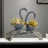 360mm Blue & Gold Simulation Couple Swan Sculpture Art Ornament Table Statue Decor