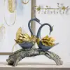 360mm Blue & Gold Simulation Couple Swan Sculpture Art Ornament Table Statue Decor