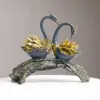 360mm Blue & Gold Simulation Couple Swan Sculpture Art Ornament Table Statue Decor