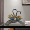 360mm Blue & Gold Simulation Couple Swan Sculpture Art Ornament Table Statue Decor