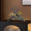 360mm Blue & Gold Simulation Couple Swan Sculpture Art Ornament Table Statue Decor