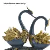 360mm Blue & Gold Simulation Couple Swan Sculpture Art Ornament Table Statue Decor