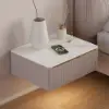 Beige Corduroy Floating Nightstand with Charging Station and Light