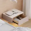 Beige Corduroy Floating Nightstand with Charging Station and Light