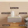 Beige Corduroy Floating Nightstand with Charging Station and Light