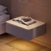 Beige Corduroy Floating Nightstand with Charging Station and Light