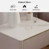 Beige Corduroy Floating Nightstand with Charging Station and Light