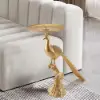 Peacock Figurine Art Deco Gold Side Table with Tray Top
