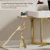 Peacock Figurine Art Deco Gold Side Table with Tray Top