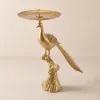 Peacock Figurine Art Deco Gold Side Table with Tray Top