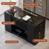 Picture of 153 cm Glass Top Black Dresser Walk-in Closet Island with Jewelry Storage