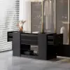 Picture of 153 cm Glass Top Black Dresser Walk-in Closet Island with Jewelry Storage