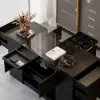 Picture of 153 cm Glass Top Black Dresser Walk-in Closet Island with Jewelry Storage