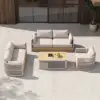 Costra 4-Piece Outdoor Rope Weave Swivel Sofa Set with Coffee Table in Ivory for 6