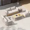 Costra 4-Piece Outdoor Rope Weave Swivel Sofa Set with Coffee Table in Ivory for 6