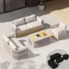 Costra 4-Piece Outdoor Rope Weave Swivel Sofa Set with Coffee Table in Ivory for 6