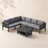 7-Piece Outdoor Aluminium & Rope Weave Modular Sectional Set in Dark Grey