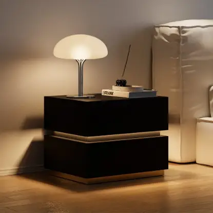 Picture of Lumio Black 2-Drawer LED Bedside Table with Charging Station